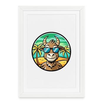 Chèvre Drôle Dessin Animé Plage D’été Lunettes De Soleil Autocollant - Affiche encadrée (27 × 37 cm) - blanc - Devant