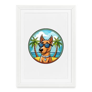 Chien Courant Andalou Race Chien Dessin Animé Lunettes De Soleil Plage - Affiche encadrée (27 × 37 cm) - blanc - Devant