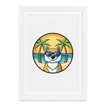 Lunettes de soleil de dessin animé de race de chien du Groenland plage - Affiche encadrée (27 × 37 cm) - blanc - Devant