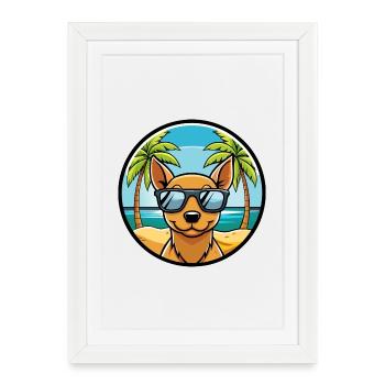 Race de chien sans poils péruvienne dessin animé lunettes de soleil plage - Affiche encadrée (27 × 37 cm) - blanc - Devant