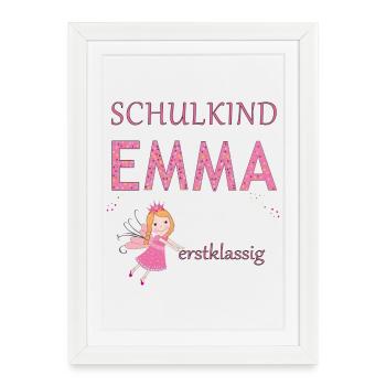Écolière Emma première classe - Affiche encadrée (27 × 37 cm) - blanc - Devant