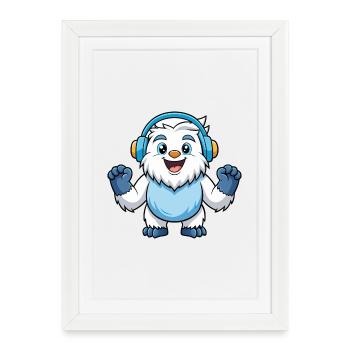 Yeti Funny Cartoon Character Musique de casque - Affiche encadrée (27 × 37 cm) - blanc - Devant