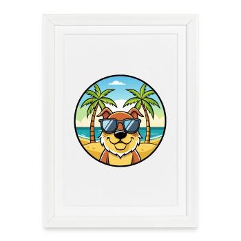 Berger De Beauce Dog Breed Cartoon Sunglass Beach - Framed poster (27 × 37 cm) - white - Front