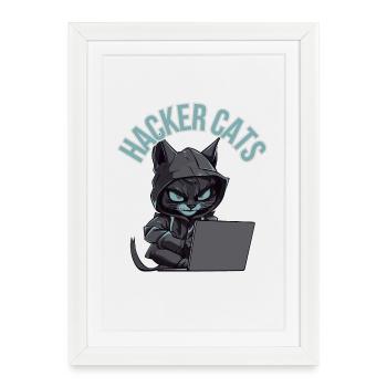 Hacker cats - Gerahmtes Poster (27 × 37 cm) - Weiß - Vorne