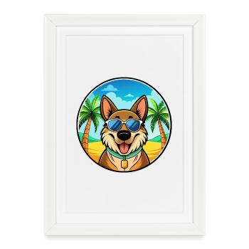 Majorca Shepherd Dog Breed Cartoon Sunglass Beach - Framed poster (27 × 37 cm) - white - Front