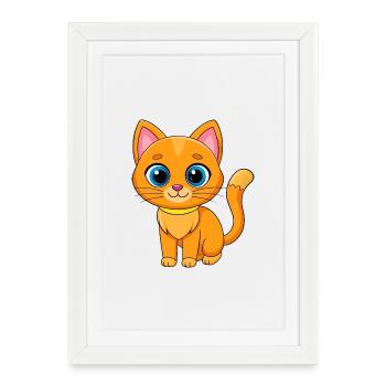 Chat Mignon Mascotte Personnage De Dessin Animé Kawaii - Affiche encadrée (27 × 37 cm) - blanc - Devant