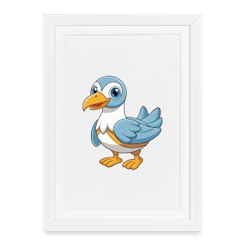 Albatross Mascotte mignonne Personnage de dessin animé Kawaii - Affiche encadrée (27 × 37 cm) - blanc - Devant