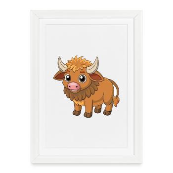 Buffle Mignon Mascotte Personnage De Dessin Animé Kawaii - Affiche encadrée (27 × 37 cm) - blanc - Devant