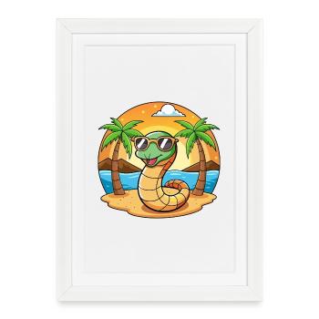Lunettes de soleil de plage d’été de dessin animé drôle de serpent - Affiche encadrée (27 × 37 cm) - blanc - Devant