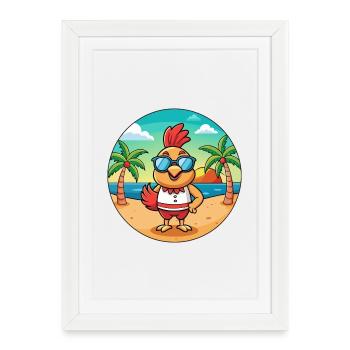 Rooster Funny Cartoon Summer Beach Sunglasses - Framed poster (27 × 37 cm) - white - Front