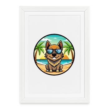 Black Tan Dog Breed Cartoon Sunglasses Beach - Framed poster (27 × 37 cm) - white - Front