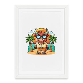 Bull Funny Cartoon Summer Beach Sunglasses - Framed poster (27 × 37 cm) - white - Front