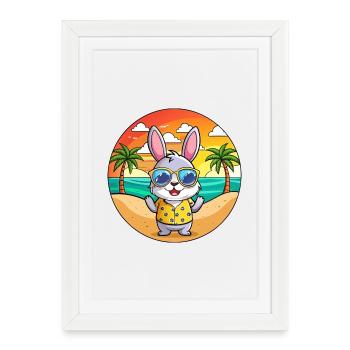 Lapin Drôle Dessin Animé Plage Été Lunettes de soleil - Affiche encadrée (27 × 37 cm) - blanc - Devant