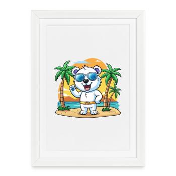 Lunettes de soleil de plage d’été de dessin animé drôle drôle d’ours polaire - Affiche encadrée (27 × 37 cm) - blanc - Devant