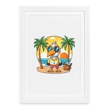 Pelican Funny Cartoon Summer Beach Sunglasses - Framed poster (27 × 37 cm) - white - Front