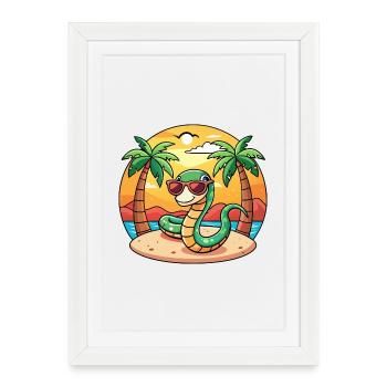 Lunettes de soleil de plage d’été de dessin animé drôle de serpent - Affiche encadrée (27 × 37 cm) - blanc - Devant