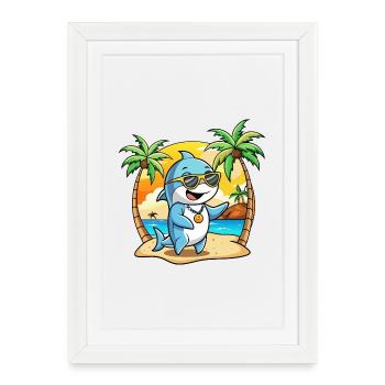 Dolphin Funny Cartoon Summer Beach Sunglasses - Framed poster (27 × 37 cm) - white - Front
