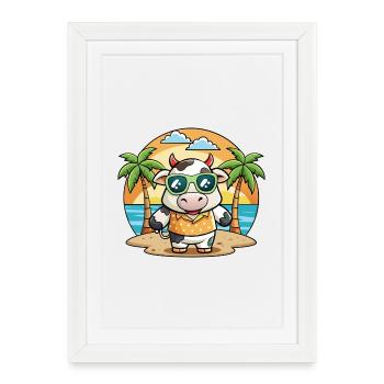 Cow Funny Cartoon Summer Beach Sunglasses - Framed poster (27 × 37 cm) - white - Front