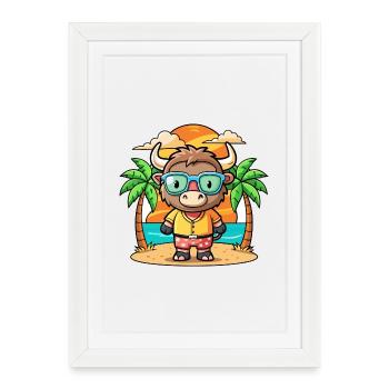 Buffalo Funny Cartoon Lunettes de soleil de plage d’été - Affiche encadrée (27 × 37 cm) - blanc - Devant