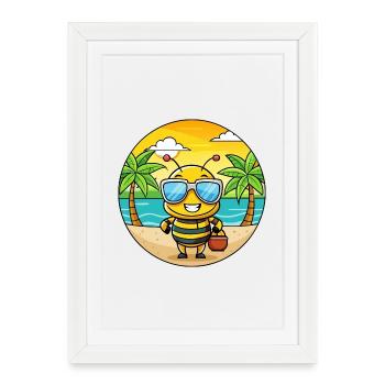 Biene Lustige Cartoon Sommer Strand Sonnenbrille - Gerahmtes Poster (27 × 37 cm) - Weiß - Vorne
