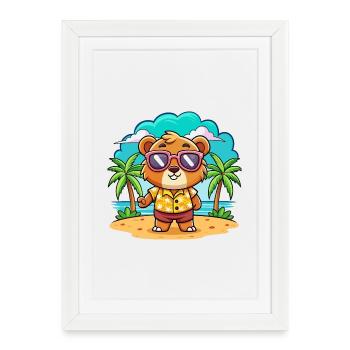 Lunettes de soleil de plage d’été de dessin animé drôle d’ours - Affiche encadrée (27 × 37 cm) - blanc - Devant