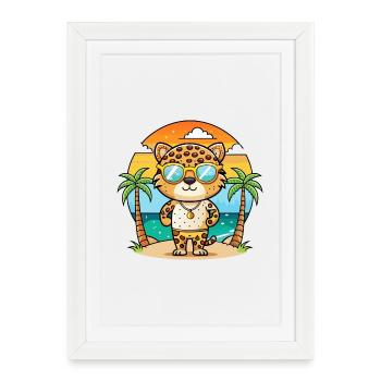 Leopard Funny Cartoon Summer Beach Sunglasses - Framed poster (27 × 37 cm) - white - Front