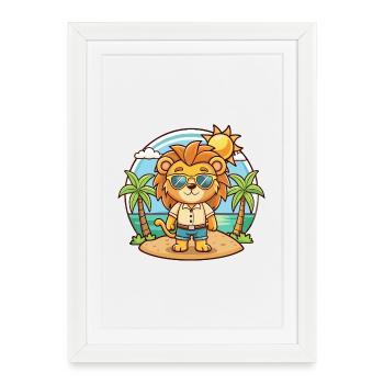 Lion Funny Cartoon Summer Beach Sunglasses - Framed poster (27 × 37 cm) - white - Front