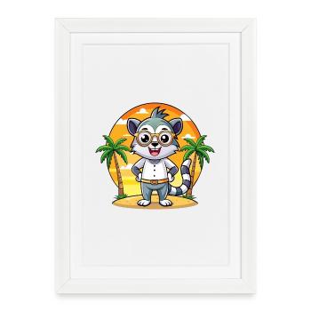 Lemur Funny Cartoon Summer Beach Sunglasses - Framed poster (27 × 37 cm) - white - Front