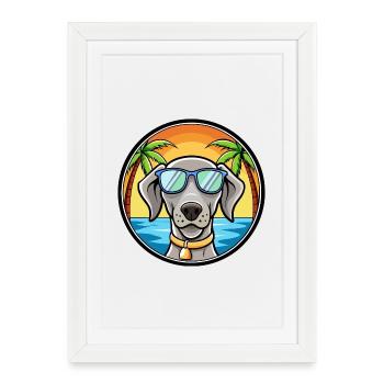 Braque de Weimar Race Chien Dessin Animé Lunettes De Soleil Plage - Affiche encadrée (27 × 37 cm) - blanc - Devant