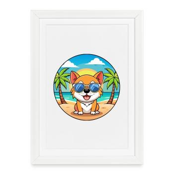 Dog Funny Cartoon Summer Beach Sunglasses - Framed poster (27 × 37 cm) - white - Front