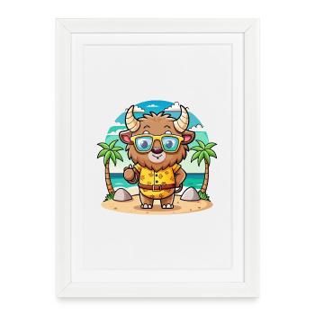 Bison Funny Cartoon Summer Beach Sunglasses - Framed poster (27 × 37 cm) - white - Front