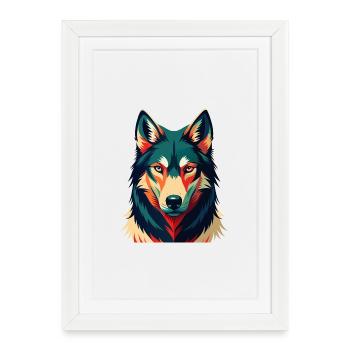 Wolf Cartoon Character Colorful Pet Animal - Framed poster (27 × 37 cm) - white - Front
