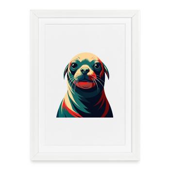 phoque dessin animé personnage animal de compagnie coloré - Affiche encadrée (27 × 37 cm) - blanc - Devant