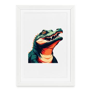 Crocodile Dessin Animé Personnage Animal De Compagnie Coloré - Affiche encadrée (27 × 37 cm) - blanc - Devant