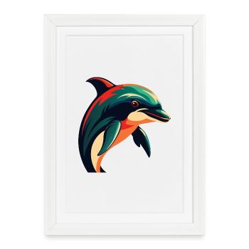 Dauphin Personnage De Dessin Animé Animal De Compagnie Coloré - Affiche encadrée (27 × 37 cm) - blanc - Devant