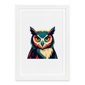 Eule Zeichentrickfigur Buntes Haustier Tier - Gerahmtes Poster (27 × 37 cm) - Weiß - Vorne