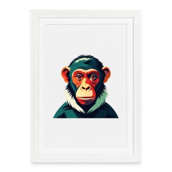 Singe Dessin Animé Personnage Animal De Compagnie Coloré - Affiche encadrée (27 × 37 cm) - blanc - Devant