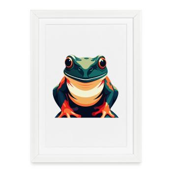 Grenouille Dessin Animé Personnage Animal De Compagnie Coloré - Affiche encadrée (27 × 37 cm) - blanc - Devant