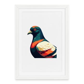 Pigeon Dessin animé Personnage Animal de compagnie coloré - Affiche encadrée (27 × 37 cm) - blanc - Devant