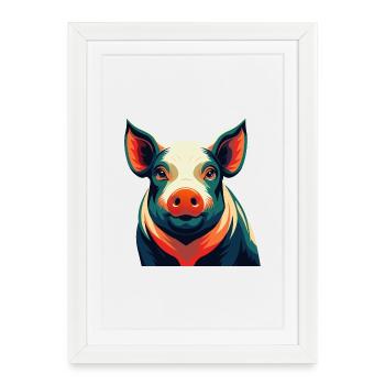 Cochon Dessin animé Personnage Animal de compagnie coloré - Affiche encadrée (27 × 37 cm) - blanc - Devant