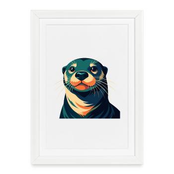 loutre dessin animé personnage animal de compagnie coloré - Affiche encadrée (27 × 37 cm) - blanc - Devant