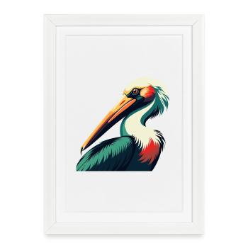 Pélican Dessin animé Personnage Animal de compagnie coloré - Affiche encadrée (27 × 37 cm) - blanc - Devant