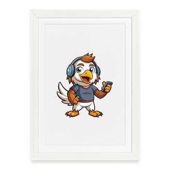 Eagle Funny Cartoon Character Musique de casque - Affiche encadrée (27 × 37 cm) - blanc - Devant