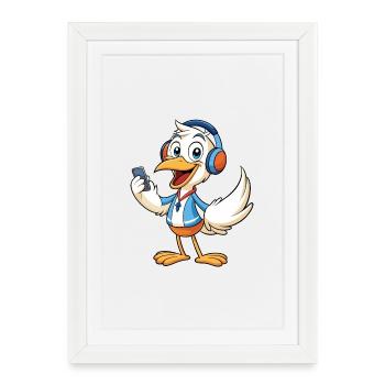 Pelican Funny Cartoon Character Musique de casque - Affiche encadrée (27 × 37 cm) - blanc - Devant