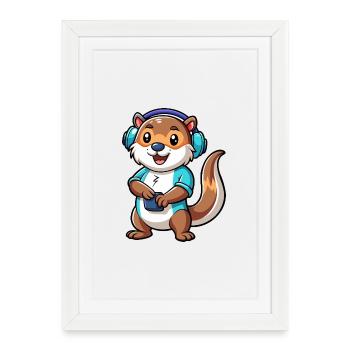 Loutre Funny Cartoon Character Musique de casque - Affiche encadrée (27 × 37 cm) - blanc - Devant