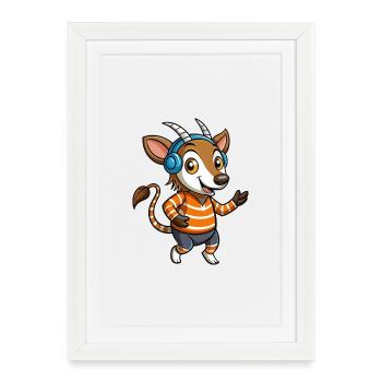 Okapi Funny Cartoon Character Musique de casque - Affiche encadrée (27 × 37 cm) - blanc - Devant