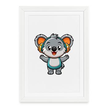 Koala Funny Cartoon Character Musique de casque - Affiche encadrée (27 × 37 cm) - blanc - Devant