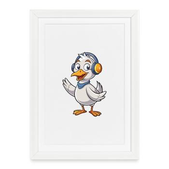 Goose Funny Cartoon Character Casque Musique - Affiche encadrée (27 × 37 cm) - blanc - Devant