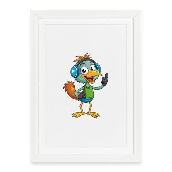 Emu Funny Cartoon Character Musique de casque - Affiche encadrée (27 × 37 cm) - blanc - Devant