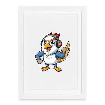 Falcon Funny Cartoon Character Musique de casque - Affiche encadrée (27 × 37 cm) - blanc - Devant